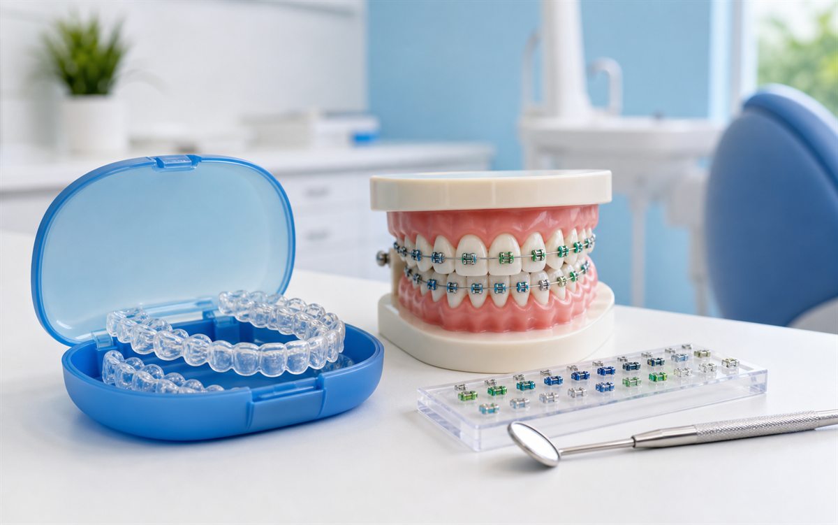 Clear aligners and braces model for teeth alignment planning