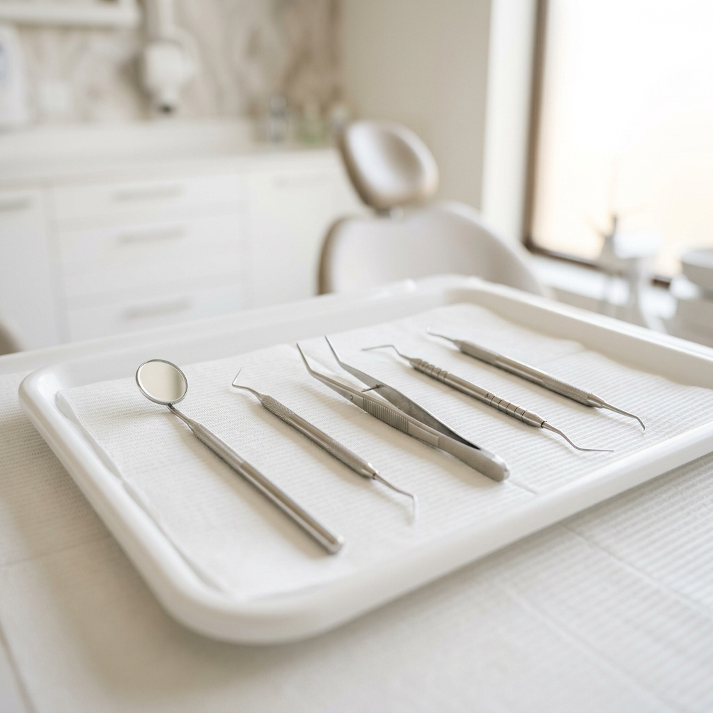 Dental instruments prepared for a routine dental check-up